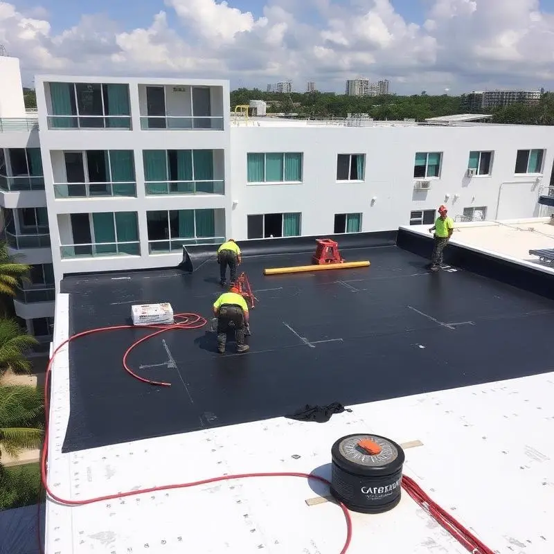 Commercial flat roof membrane installation in Miami