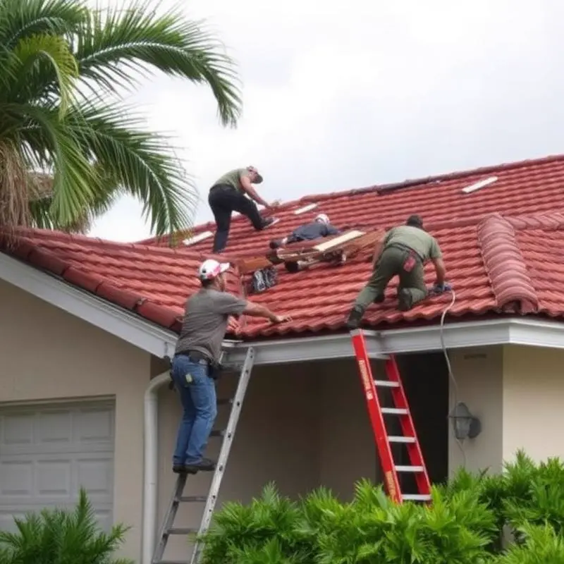 Hurricane storm damage roof repair on Miami home